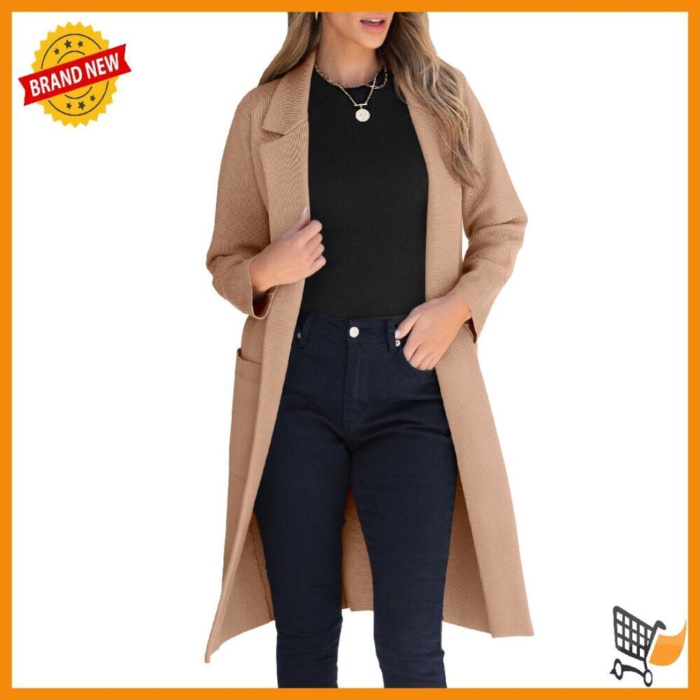 Oversized Knit Cardigan Blazer, Notch Lapel, Cozy Fall Winter Sweater